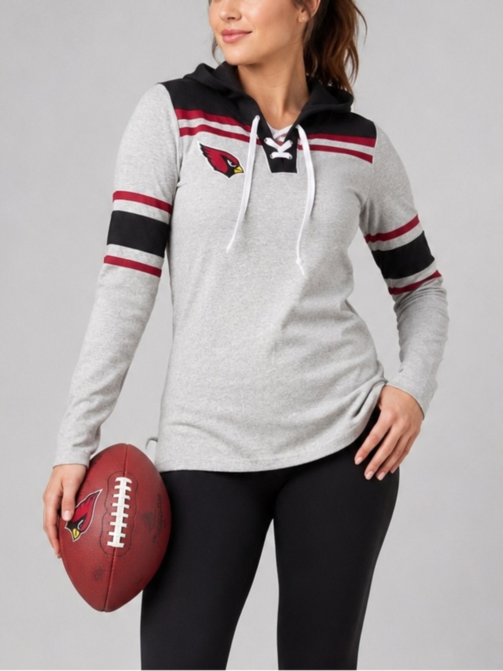 🆕🏈 NFL Official Team Apparel Arizona Cardinals Gray Lace-Up Hooded Pullover M